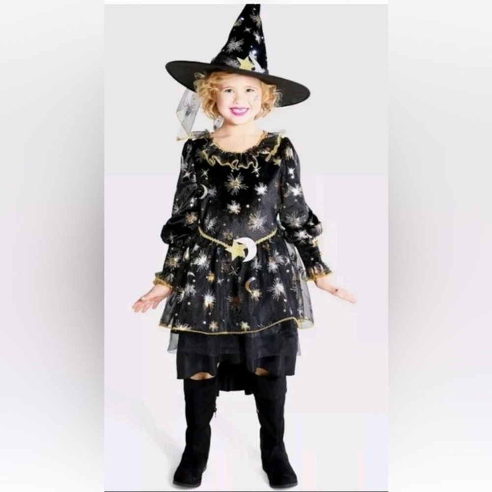 HYDE & EEK Light up Moon & Star witch Halloween costume dress with hat -small